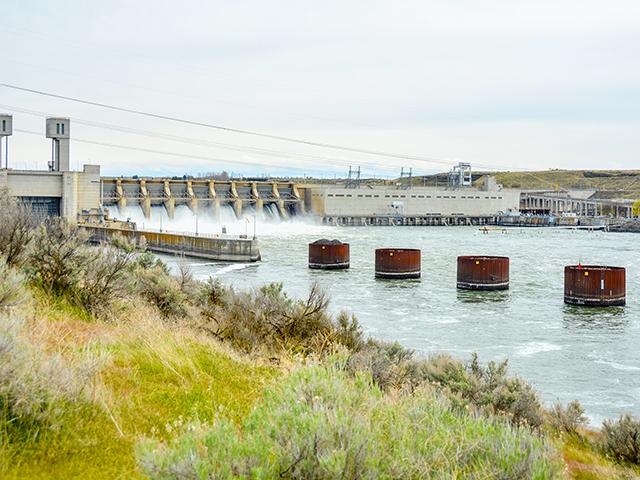 The Ice Harbor Dam, one of four dams on the lower Snake River in southeastern Washington state. Lawmakers are concerned that an agreement reached with the Biden administration to settle litigation with Native American tribes will lead to breaching the four dams. (DTN photo by Chris Clayton)