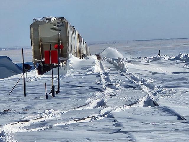 Tim Luken, manager of Oahe Grain of Onida, South Dakota, sent this picture on April 7, after finally reaching the elevator after two days of relentless snow and wind. (Photo courtesy of Tim Luken)