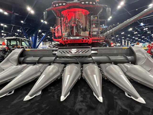 It's the year of the combines at the Commodity Classic in Houston. The Gleaner S98 Super Series combine is one of eight combines on display for the more than 10,000 farmers attending the Classic through Saturday. (DTN photo by Dan Miller)