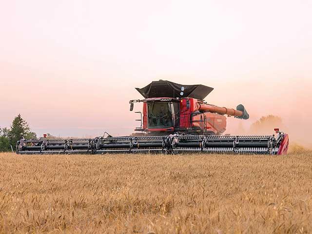 The Case IH 775 hp, 567-bushel AF11 is the manufacturer's first-ever dual rotor combine to produce what it says are industry-leading levels of harvesting capacity. (Photo courtesy of Case-IH)