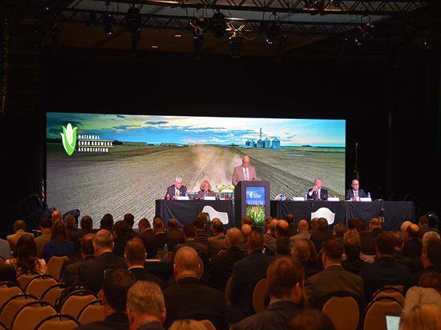 The Corn Congress session at Commodity Classic last week included a debate about whether to continue backing a policy supporting a mandatory update for base acres or support a voluntary update instead. The vote was 73-51 to keep pushing for a mandatory update as part of the farm bill. (DTN photo by Chris Clayton)