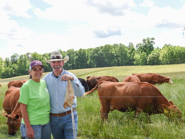 North Carolina cattle producers Kim and Chad Woods produce quality beef from high-quality forages and small amounts of supplemental feed. (DTN/Progressive Farmer photo by Becky Mills)