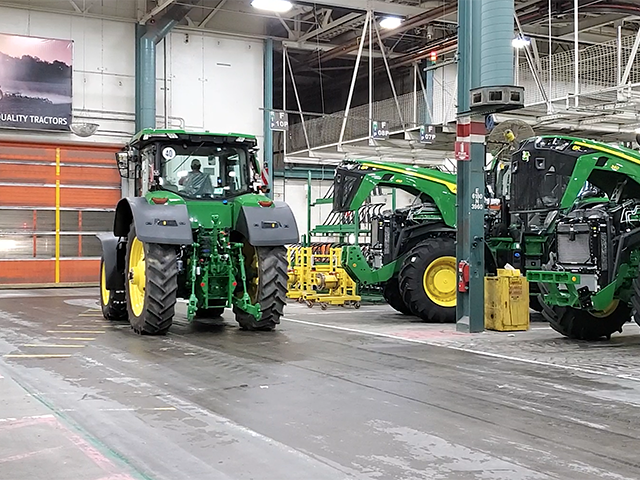 Over the course of its fourth quarter, Deere said it will limit production of its 8 series tractors to 50% of normal production days at its Waterloo, Iowa, plant. (Photo courtesy of John Deere)