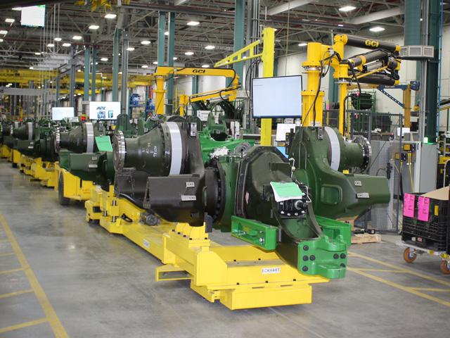 Despite layoffs and declining income, John Deere has since 2019 invested $2.5 billion in its U.S. facilities, such as this Waterloo, Iowa, line building Deere's new 9RX tractor. (Photo courtesy of John Deere)
