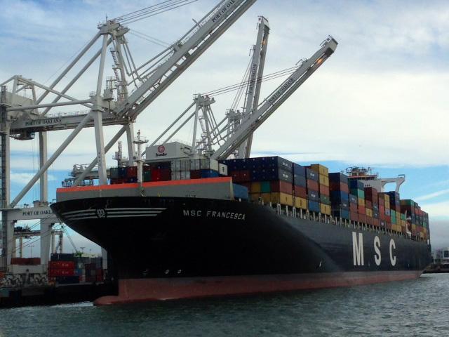 A ship docked at the Port of Oakland, California. The port is included among the major projects in the new Water Resources Development Act of 2024 to deepen, which would allow for even larger ships to dock there. Congress is set to pass new WRDA bill this week. (DTN file photo)
