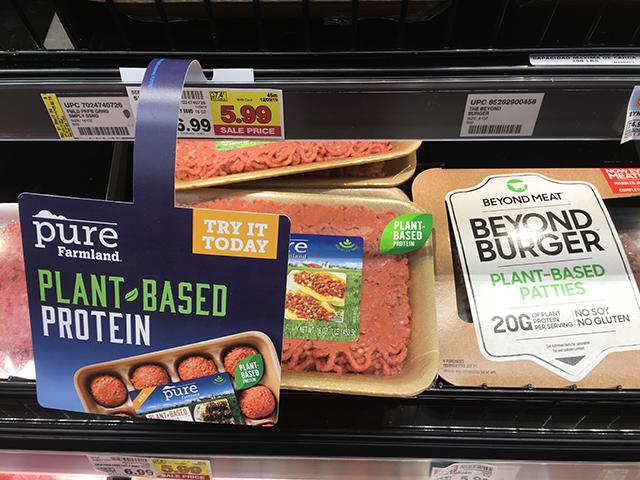Plant-based products in a U.S. grocery store. The European Union on Wednesday voted to ban using terms such as burgers, steaks or sausage for plant-based products and cell-cultured products. Several U.S. states over the past couple of years have passed similar laws. (DTN file photo)