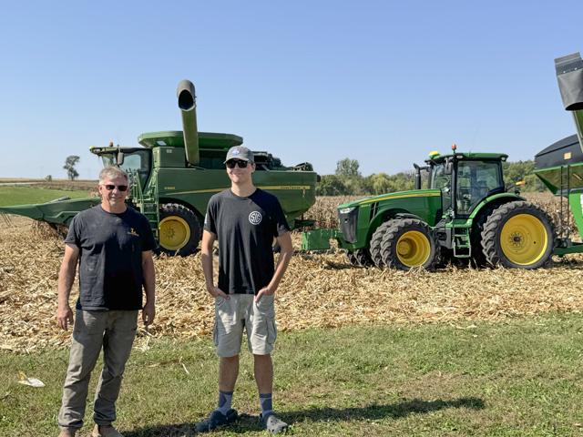 Farmer Lance Lillibridge and his son Ty on his farm in eastern Iowa. A former president of the Iowa Corn Growers Association, Lillibridge's post on Facebook this week expressing some frustration over markets, the media and USDA has grabbed a lot of attention among producers and others. (Photo courtesy of Lance Lillibridge)