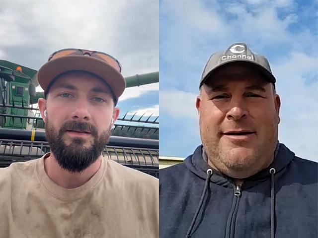 Nick DeVine, left, a farmer from Indiana, and John Bartman, a farmer from Illinois. The Republican staff for the House Agriculture Committee posted DeVine's video and several others calling for Congress to reopen the government. Bartman was on a Democratic National Committee event on Tuesday, criticizing the Trump administration over tariffs and the Argentina bailout. (DeVine's image from video on X; Bartman image from Zoom livestream)