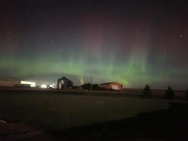 Allan Rohrich took pictures of northern lights over his farm in Zeeland, North Dakota, on Oct. 1. Late this past week, northern lights again stretched farther south than usual thanks to a coronal mass ejection leading to a geomagnetic storm affecting the earth, although the storm was not as strong as expected. (Photo courtesy of Allan Rohrich)