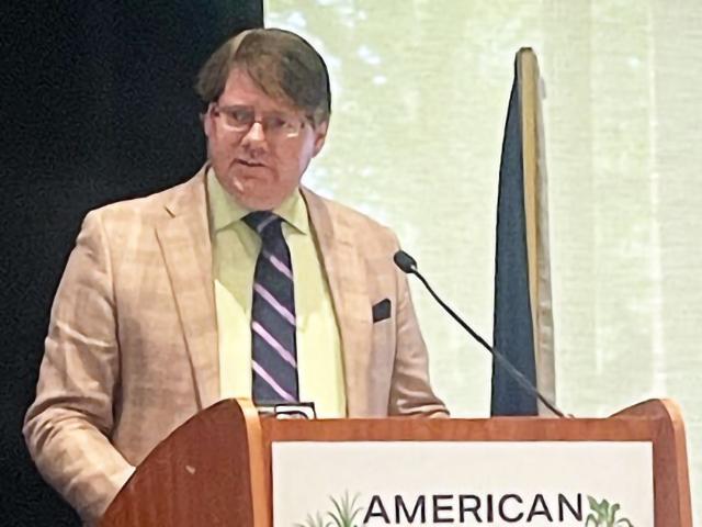 USDA Deputy Secretary Stephen Vaden at an event last August in Michigan. Corn grower groups are pressing the Justice Department to detail its efforts to examine antitrust issues in the fertilizer industry after remarks Vaden made in a webinar last month. Vaden called out two leading companies that control phosphate and potash production. (DTN file photo by Jerry Hagstrom)