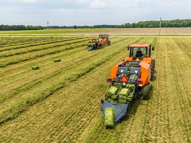 Kubota aims to help reduce farm labor challenges with the launch of its dual chamber, high-capacity small square baler series. (Photo courtesy of Kubota Tractor Corporation)