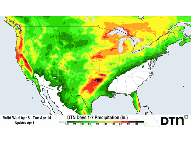 Rain chances for HRW wheat areas in the High Plains are increasing, though they have some nuance. (DTN graphic)
