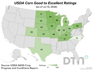 USDA Crop Progress: Corn Rated 68% Good to Excellent; Soybeans 65% Good to Excellent as of July 12