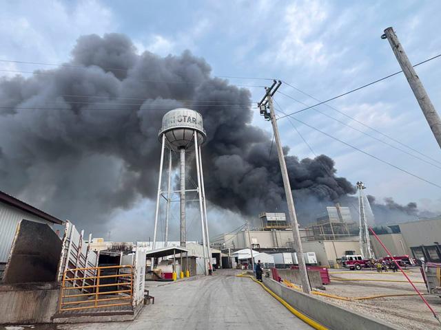 A fire broke out early July 28, 2026, at the Agri Star Meat & Poultry facility in Postville, Iowa. (Photo courtesy of Fayette County Iowa EMA)
