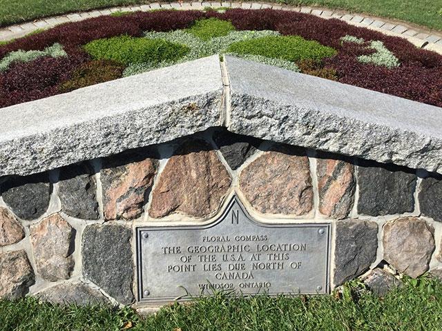 Canada and the U.S. share the longest border in the world, with a few quirks along the way. The U.S. Corps of Engineers installed this international waterway marker in Windsor, Ontario, to show that because of the winding Detroit River, parts of Michigan are actually north of Ontario. (DTN photo by Philip Shaw)