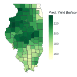 Grundy County in north-central Iowa is forecast to lead the state with an average corn yield of 234.3 bushels per acre (bpa). Decatur County in south-central Iowa is projected to have the lowest county-average yield, at 151.5 bpa. (DTN map by Scott Williams)