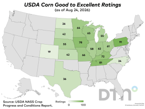 USDA Crop Progress: Corn Rated 57% Good to Excellent; Soybeans 60% Good to Excellent as of Aug. 23